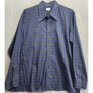 Hamilton 1883 Custom Shirt Men's Tartan Blue Green Plaid Button Down Shirt 3XL